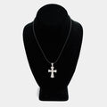 Pre-owned 14K white gold diamond cross pendant, shown on a black cord necklace against a display bust. Pendant measures 1 1/4 inch.