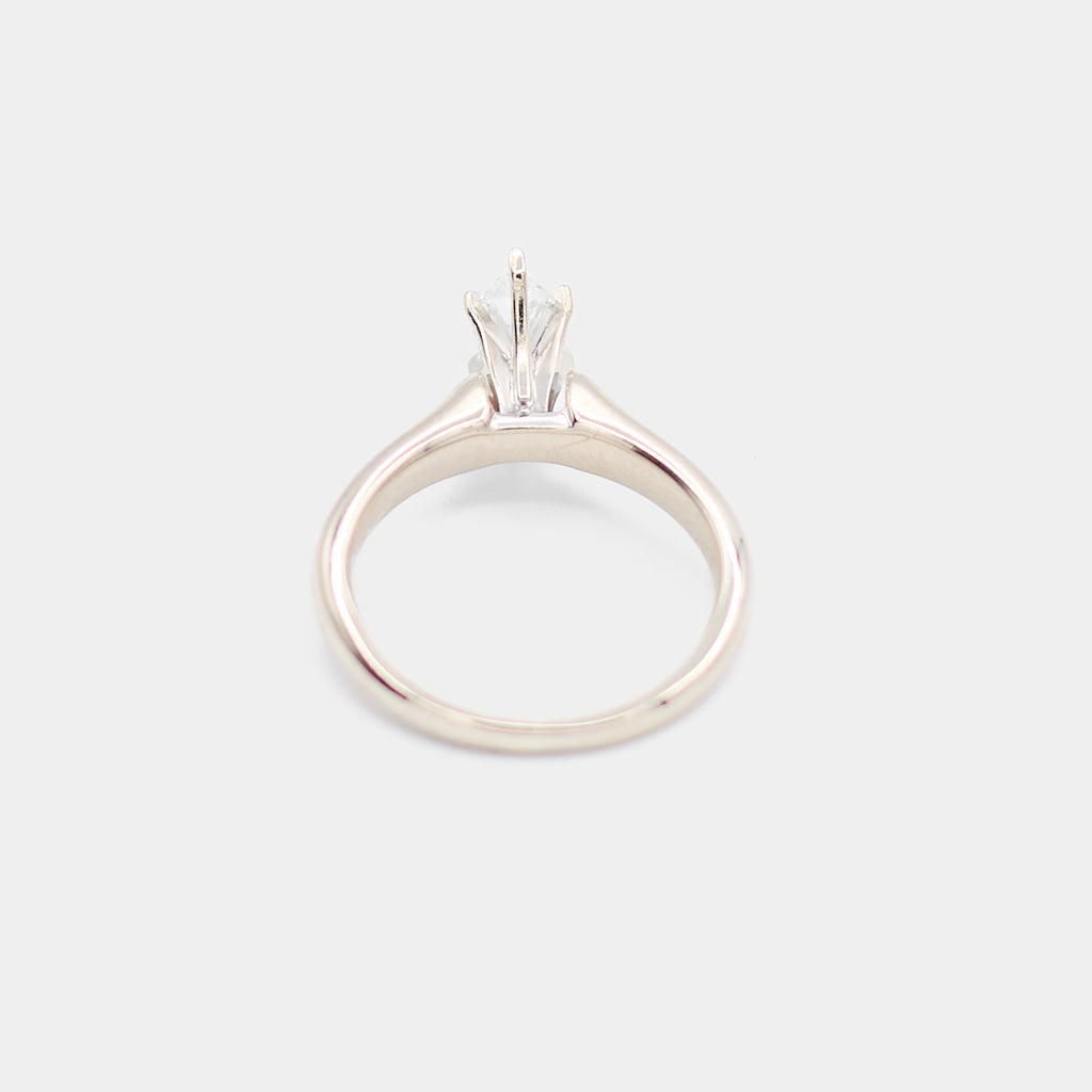 Back view of a pre-owned 14K white gold engagement ring showing the prong setting from behind, weighing 3.67 grams.