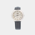 Pre-owned Longines Flagship HF automatic watch with a white gold case and black lizard leather strap, shown front-facing. 39mm case.