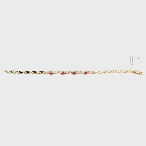 Pre-Owned 10K Gold Red Stone/Diamond Bracelet - 7" | B.G. Loan & Jewelry Co. - B.G. Loan & Jewelry Co.