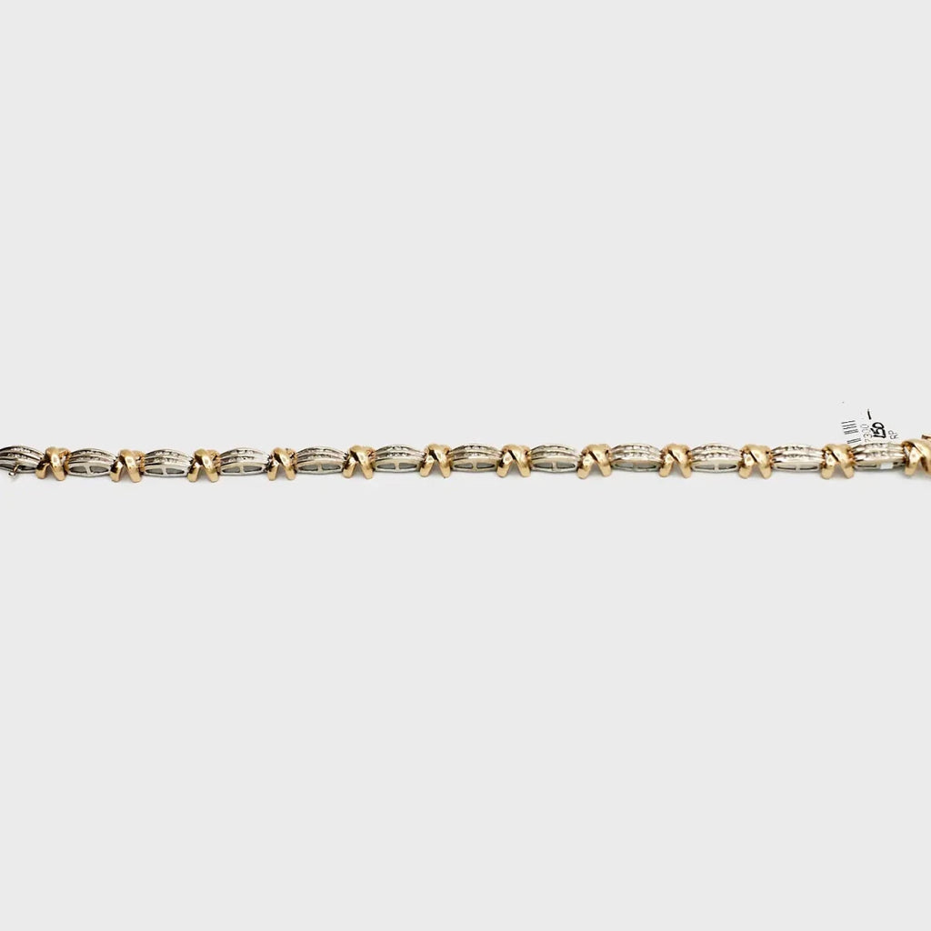 Pre-Owned 10K Gold/White Gold Diamond Dual Tone ‘X’ Bracelet - 7.25" | B.G. Loan & Jewelry Co. - B.G. Loan & Jewelry Co.