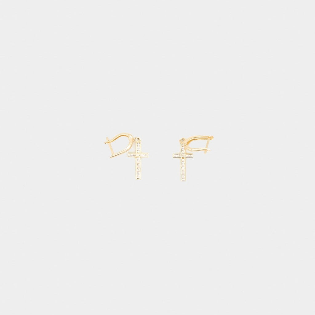 Pre - Owned 14K Yellow Gold Cross White Stone Drop Earrings - O/S | B.G. Loan & Jewelry Co. - B.G. Loan & Jewelry Co.