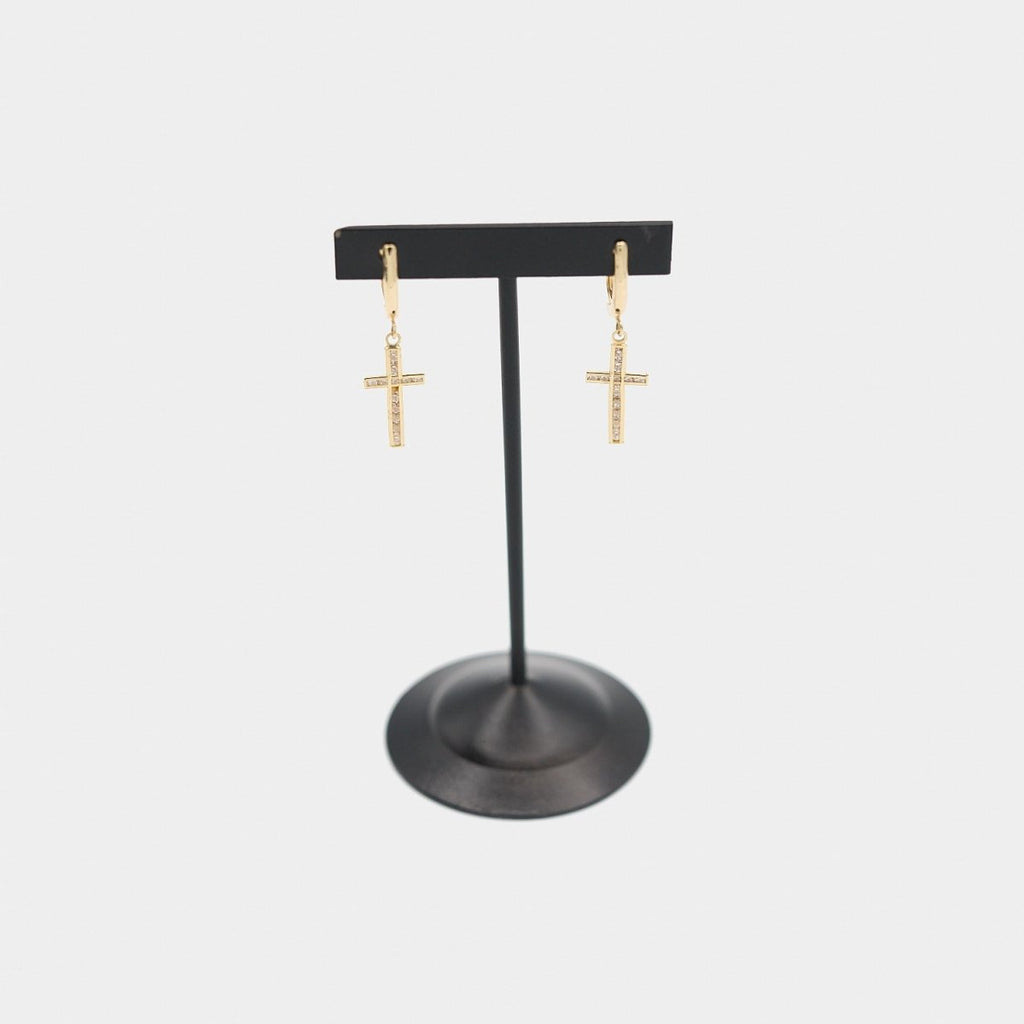 Pre - Owned 14K Yellow Gold Cross White Stone Drop Earrings - O/S | B.G. Loan & Jewelry Co. - B.G. Loan & Jewelry Co.