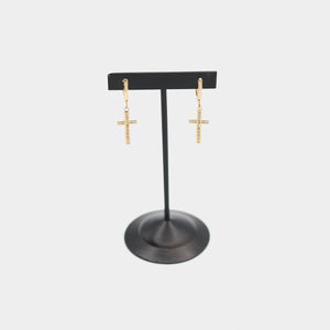 Pre-Owned 14K Yellow Gold Cross White Stone Drop Earrings - O/S | B.G. Loan & Jewelry Co.