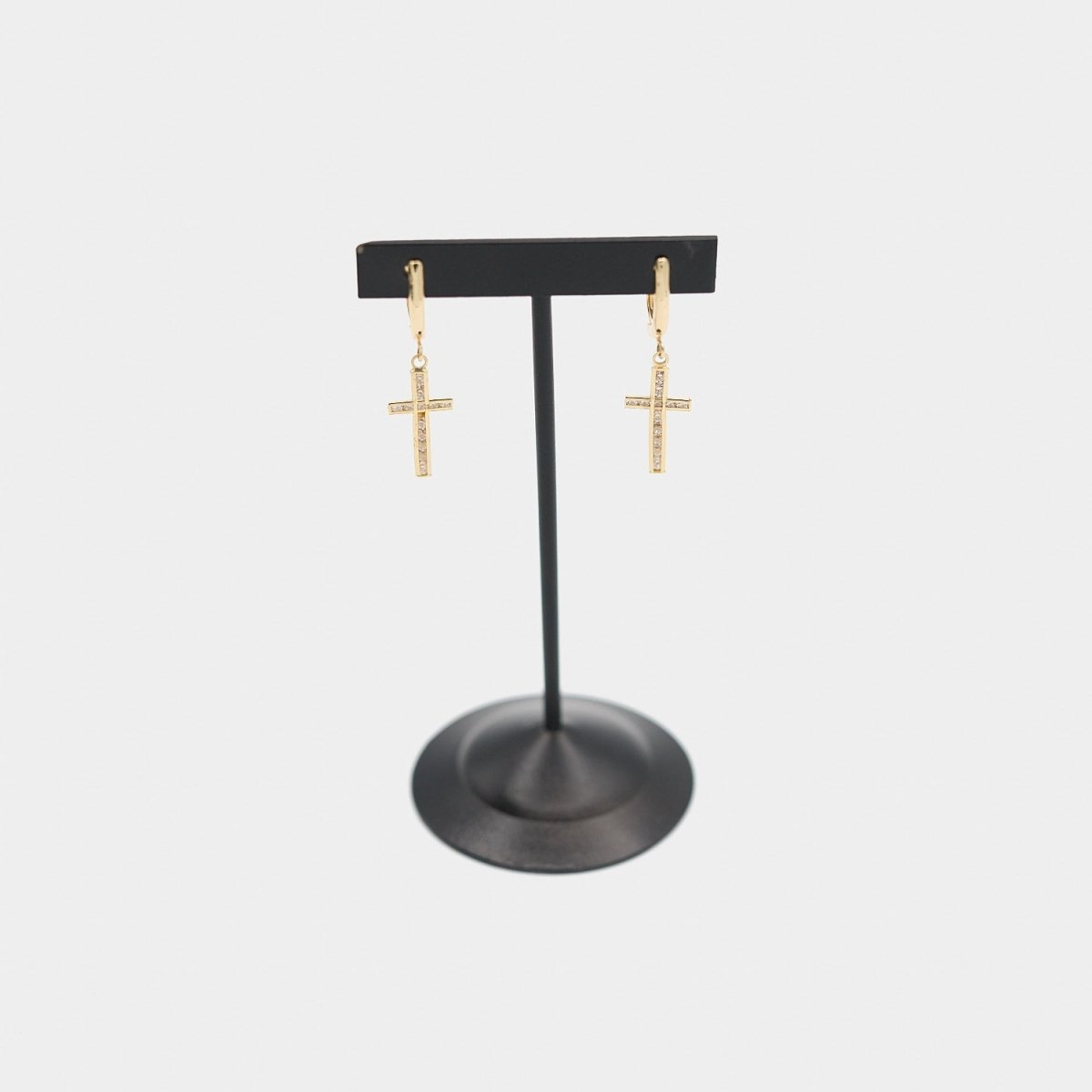 Pre - Owned 14K Yellow Gold Cross White Stone Drop Earrings - O/S | B.G. Loan & Jewelry Co. - B.G. Loan & Jewelry Co.