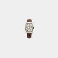 Verified pre-owned Dubey & Schaldenbrand Aerodyn Date stainless steel automatic watch, 33mm tonneau case with silver dial and brown alligator strap.
